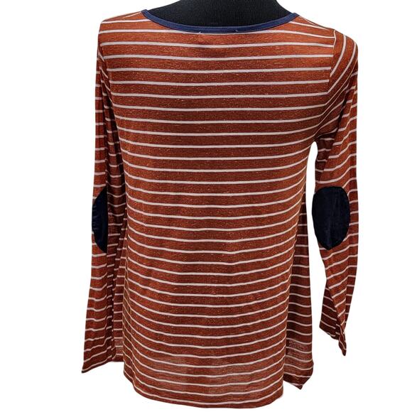 Umgee USA Small Striped Top Elbow Patches Boho Cottagecore Cozy Librarian Chic - Picture 2 of 8